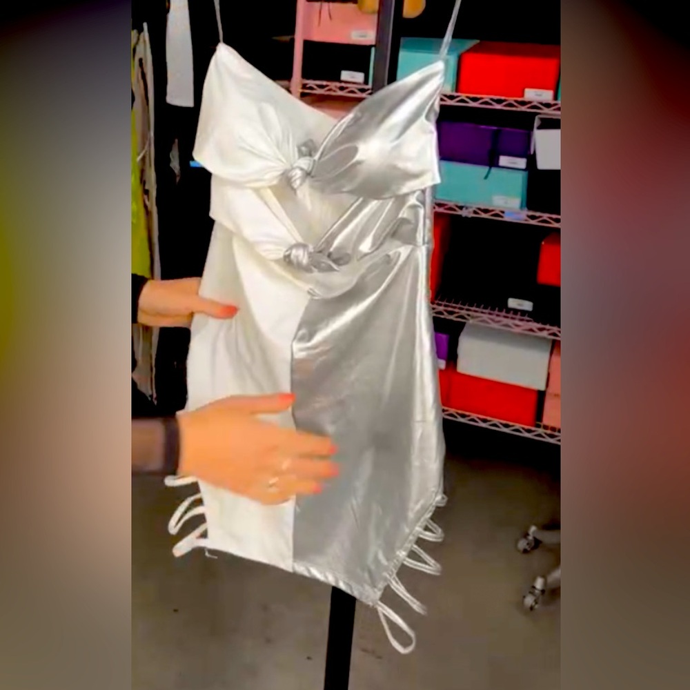 RARE * Silver and White Cut out Mini Dress - sz Small